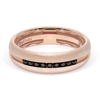 Rounded Brush Finish Black Diamond Wedding Band in 18kt Rose Gold
