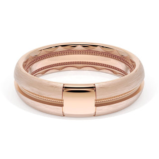 Rounded Brush Finish Black Diamond Wedding Band in 18kt Rose Gold