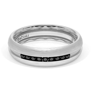 Rounded Brush Finish Black Diamond Wedding Band in Platinum