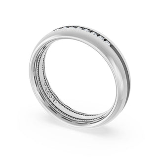 Rounded High Polish Finish Black Diamond Wedding Band in 18kt White Gold