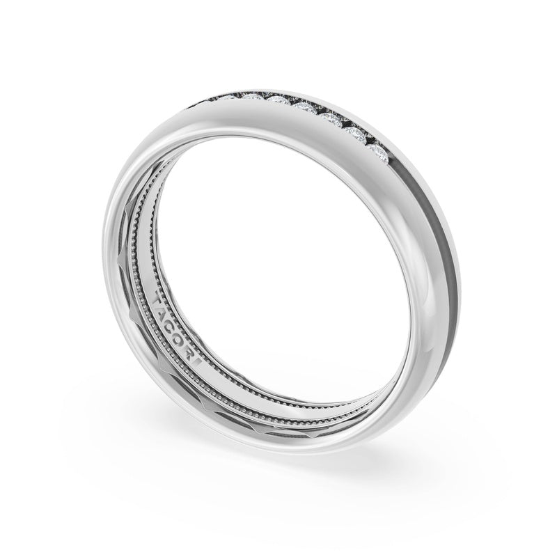 Rounded High Polish Finish Black Diamond Wedding Band in 14kt White Gold