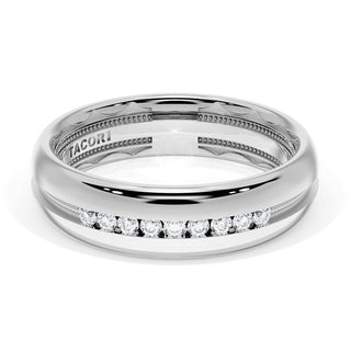 Rounded High Polish Finish Black Diamond Wedding Band in 18kt White Gold