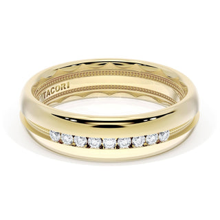 Rounded High Polish Finish Black Diamond Wedding Band in 18kt Yellow Gold