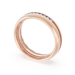 Rounded High Polish Finish Black Diamond Wedding Band in 18kt Rose Gold