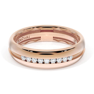 Rounded High Polish Finish Black Diamond Wedding Band in 18kt Rose Gold