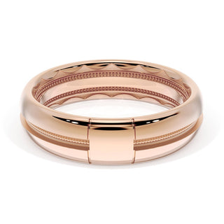 Rounded High Polish Finish Black Diamond Wedding Band in 18kt Rose Gold