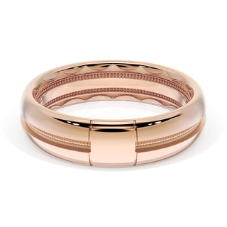 Rounded High Polish Finish Black Diamond Wedding Band in 18kt Rose Gold