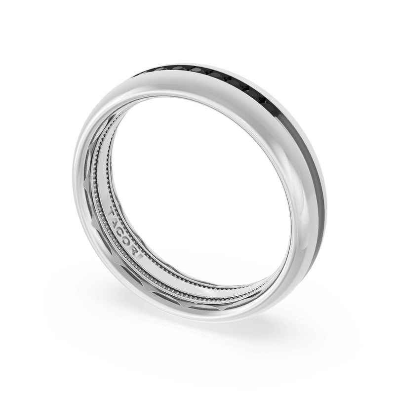 Rounded High Polish Finish Black Diamond Wedding Band in Platinum