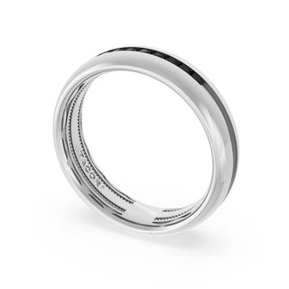 Rounded High Polish Finish Black Diamond Wedding Band in Platinum
