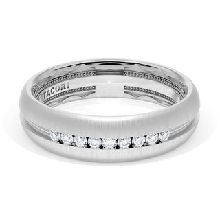 Rounded Satin Finish Black Diamond Wedding Band in 18kt White Gold