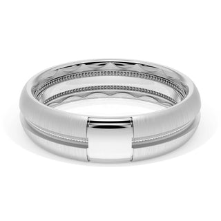 Rounded Satin Finish Black Diamond Wedding Band in 18kt White Gold