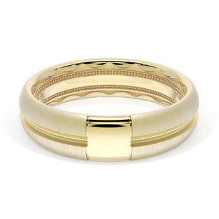 Rounded Satin Finish Black Diamond Wedding Band in 18kt Yellow Gold