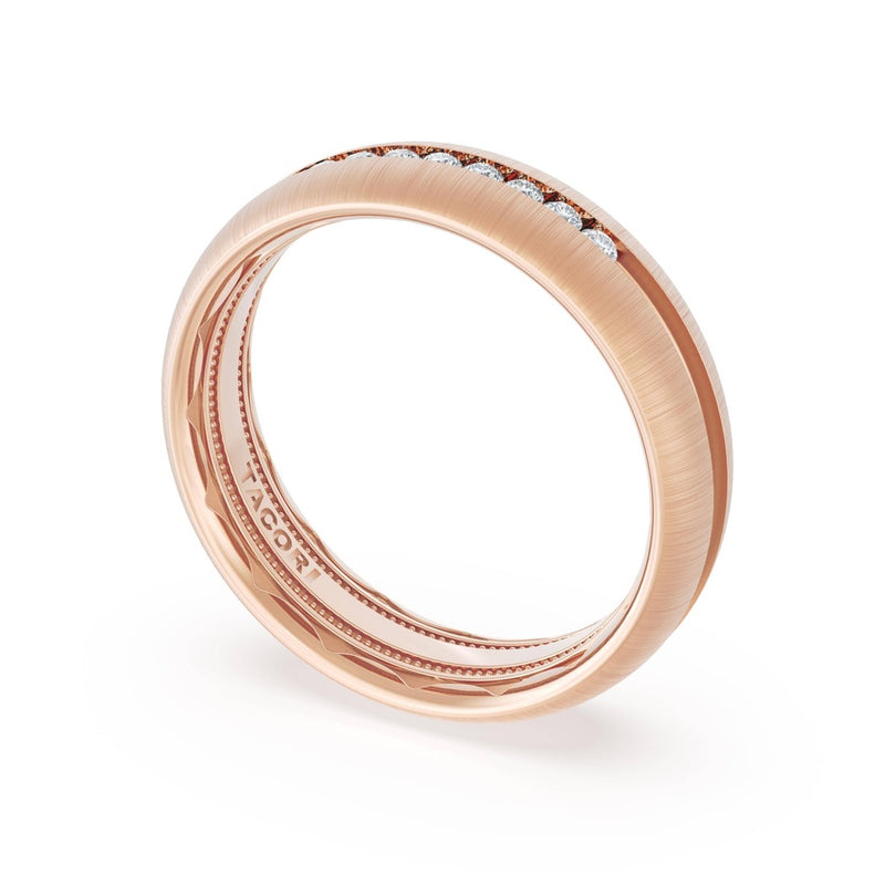 Rounded Satin Finish Black Diamond Wedding Band in 14kt Rose Gold
