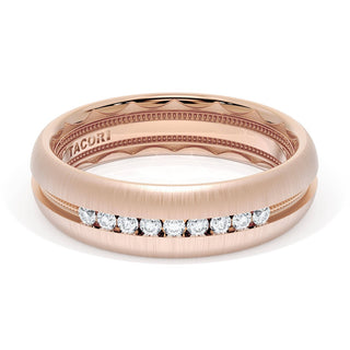 Rounded Satin Finish Black Diamond Wedding Band in 18kt Rose Gold