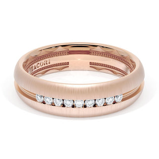 Rounded Satin Finish Black Diamond Wedding Band in 18kt Rose Gold