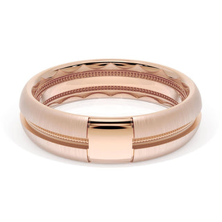 Rounded Satin Finish Black Diamond Wedding Band in 18kt Rose Gold