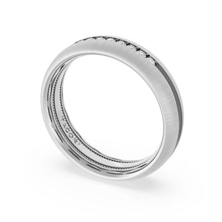 Rounded Satin Finish Black Diamond Wedding Band in Platinum