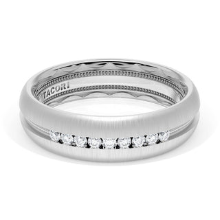 Rounded Satin Finish Black Diamond Wedding Band in Platinum