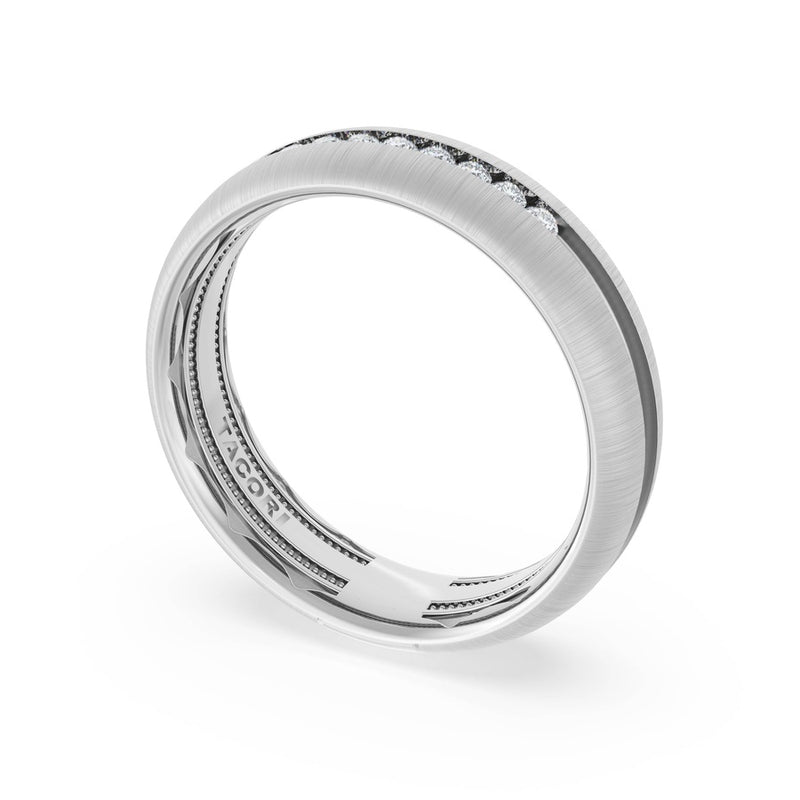 Rounded Satin Finish Black Diamond Wedding Band in Platinum