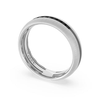 Rounded Satin Finish Black Diamond Wedding Band in 18kt White Gold