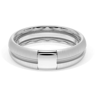 Rounded Satin Finish Black Diamond Wedding Band in 18kt White Gold