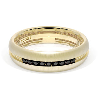 Rounded Satin Finish Black Diamond Wedding Band in 18kt Yellow Gold