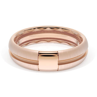 Rounded Satin Finish Black Diamond Wedding Band in 18kt Rose Gold