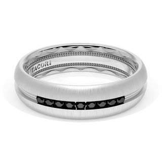 Rounded Satin Finish Black Diamond Wedding Band in Platinum