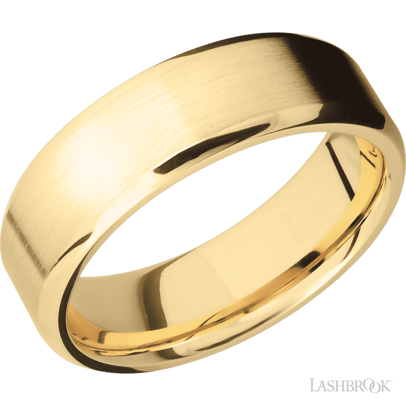 7 mm wide Beveled 10K Yellow Gold band.