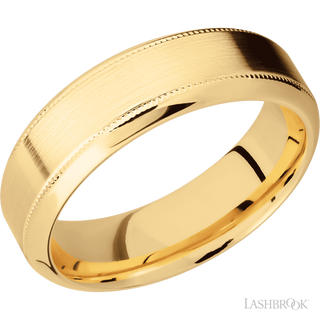 7 mm wide High Bevel Milgrain 14K Yellow Gold band.