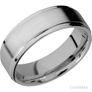 7 mm wide Flat Grooved Edges Titanium band.