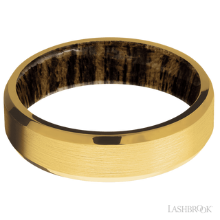 6 mm wide Beveled 18K Yellow Gold band featuring a Bocote sleeve.