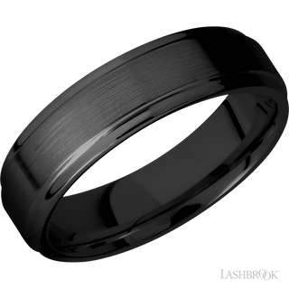6 mm wide Flat Grooved Edges Zirconium band.