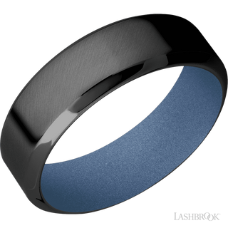 7 mm wide High Bevel Zirconium band featuring a Crushed Orchid sleeve.
