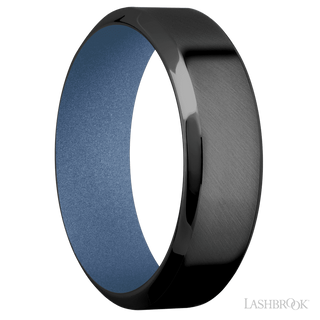7 mm wide High Bevel Zirconium band featuring a Crushed Orchid sleeve.