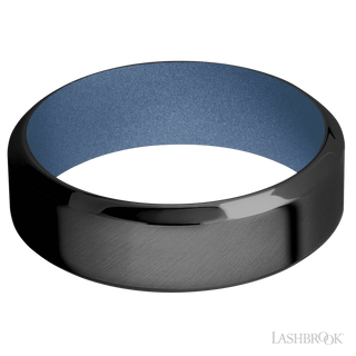 7 mm wide High Bevel Zirconium band featuring a Crushed Orchid sleeve.