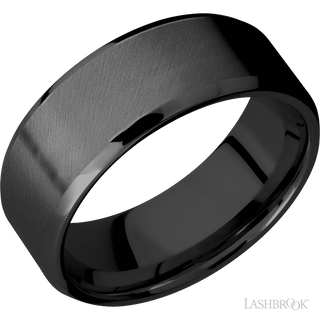 8 mm wide Beveled Zirconium band.