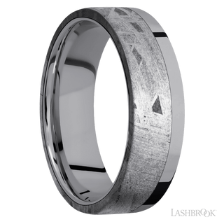 7 mm wide/Flat/Tantalum band with one 5 mm Off Center Edge inlay of Meteorite.