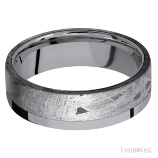 7 mm wide/Flat/Tantalum band with one 5 mm Off Center Edge inlay of Meteorite.