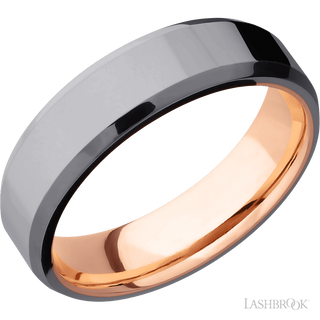 6 mm wide Beveled Tantalum band featuring a 14K Rose Gold sleeve.