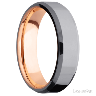 6 mm wide Beveled Tantalum band featuring a 14K Rose Gold sleeve.