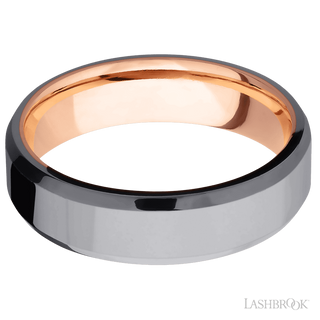 6 mm wide Beveled Tantalum band featuring a 14K Rose Gold sleeve.