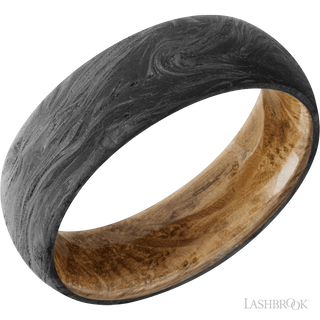 7 mm wide Domed Forged Carbon Fiber band featuring a Whiskey Barrel sleeve.