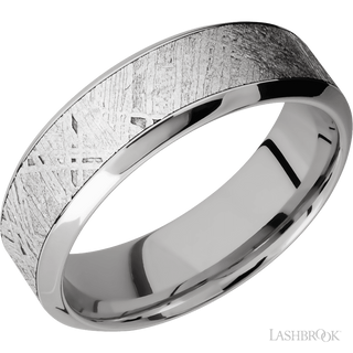 7 mm wide/High Bevel/18K White Gold band with one 4 mm Centered inlay of Meteorite.