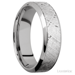 7 mm wide/High Bevel/18K White Gold band with one 4 mm Centered inlay of Meteorite.