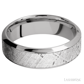 7 mm wide/High Bevel/18K White Gold band with one 4 mm Centered inlay of Meteorite.