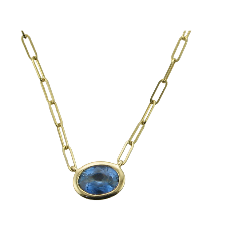 14KY 1.00SAPP OVAL PENDANT NECKLACE