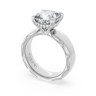 Cushion Solitaire Cigar Band Engagement Ring