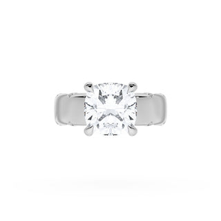 Cushion Solitaire Cigar Band Engagement Ring
