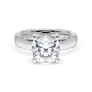 Cushion Solitaire Cigar Band Engagement Ring